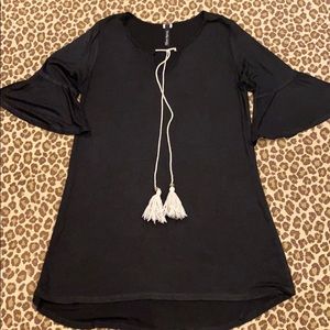 Black Tunic Top with Tassel Ties